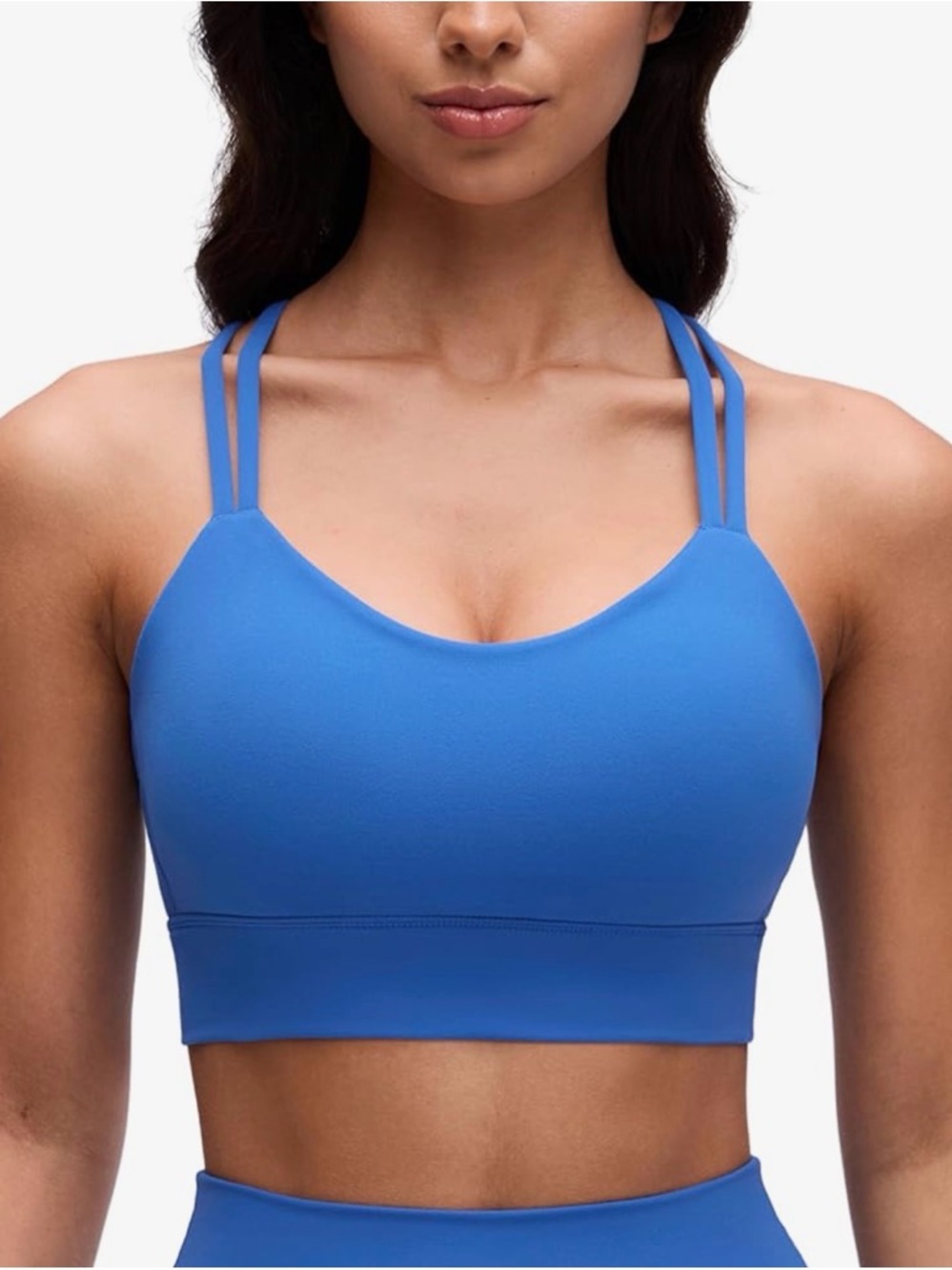 NWOT CRZ YOGA Butterluxe strappy longline Double-Strap Blue Sports Bra